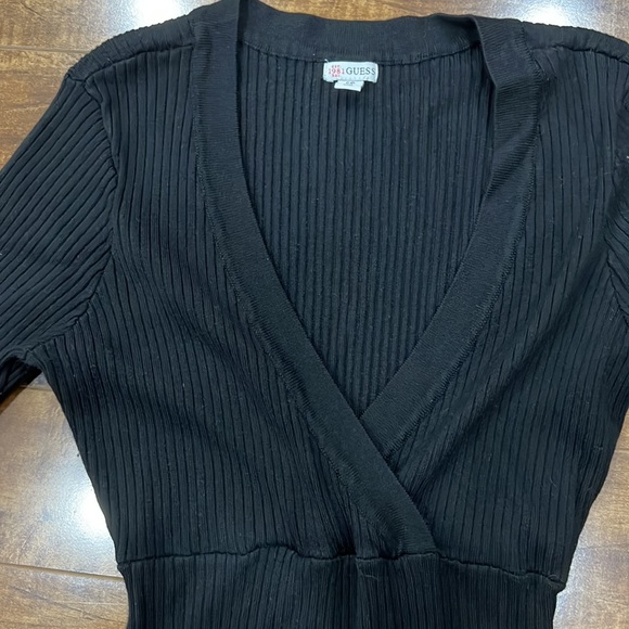 GUESS black long sleeve rubbed bodycon dress - Picture 3 of 4